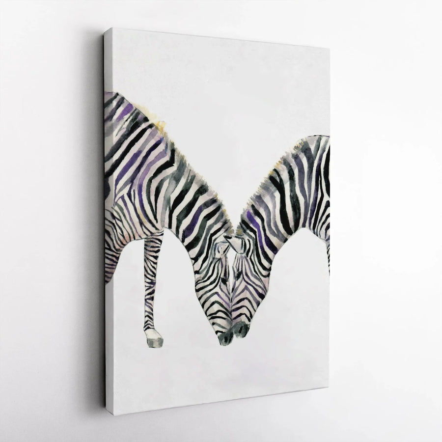 Zebra Couple Vertical Canvas | Watercolor Animal Art Print | Premium 1.25" Thick Gallery Wrap | Modern Safari Home Decor Gift