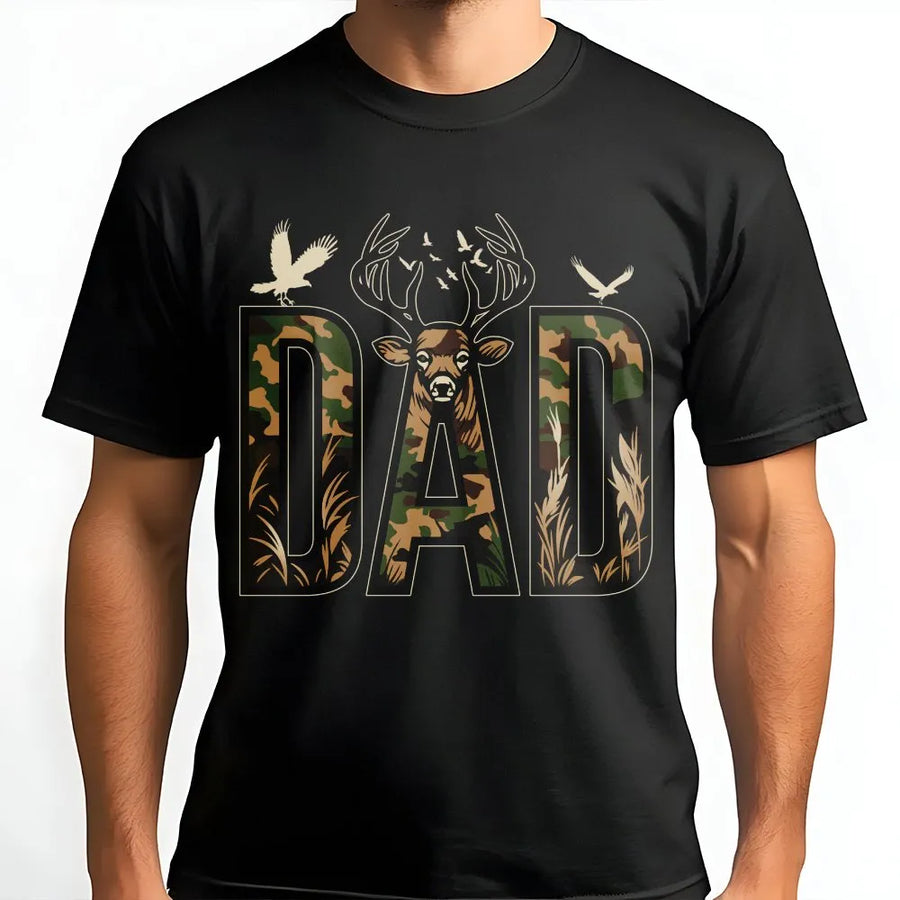 Camo Dad T-Shirt | Hunting Deer Graphic Tee | Premium Cotton Shirt | Father's Day Gift for Hunter Dad