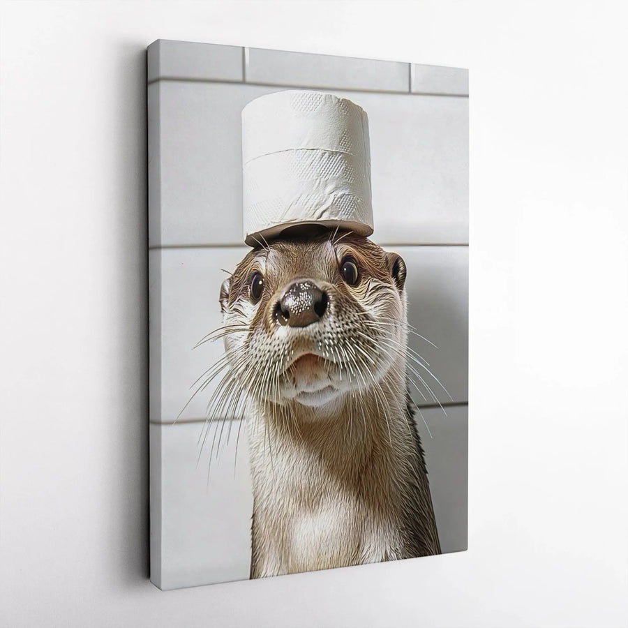Funny Otter Canvas Wall Art | Quirky Bathroom Animal Print | Premium 1.25-Inch Gallery Wrap | Whimsical Home Decor Gift