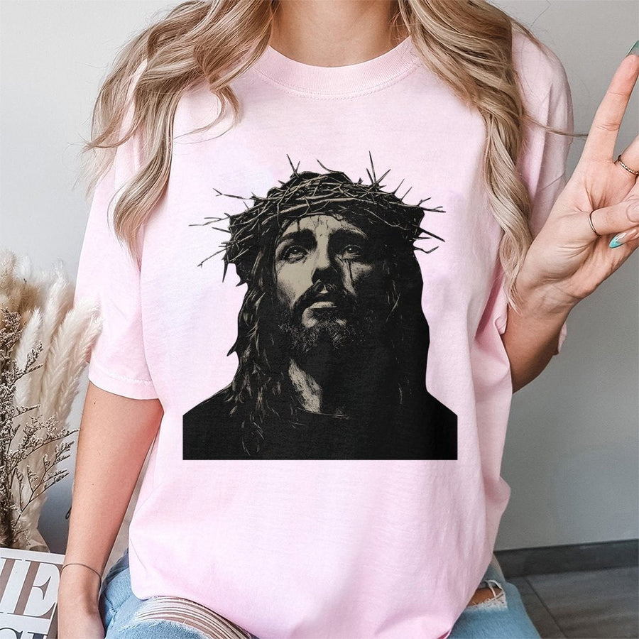 Jesus Christ T-Shirt | Crown of Thorns Religious Graphic | 100% Cotton Premium Apparel | Faithful Christian Gift for Men and Women