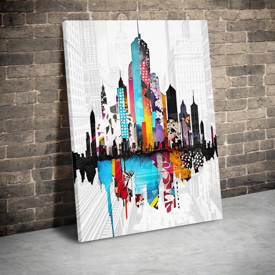New York City Skyline Canvas | Abstract Colorful Urban Wall Art | Premium Fade-Resistant Print | Modern Office & Home Decor Gift