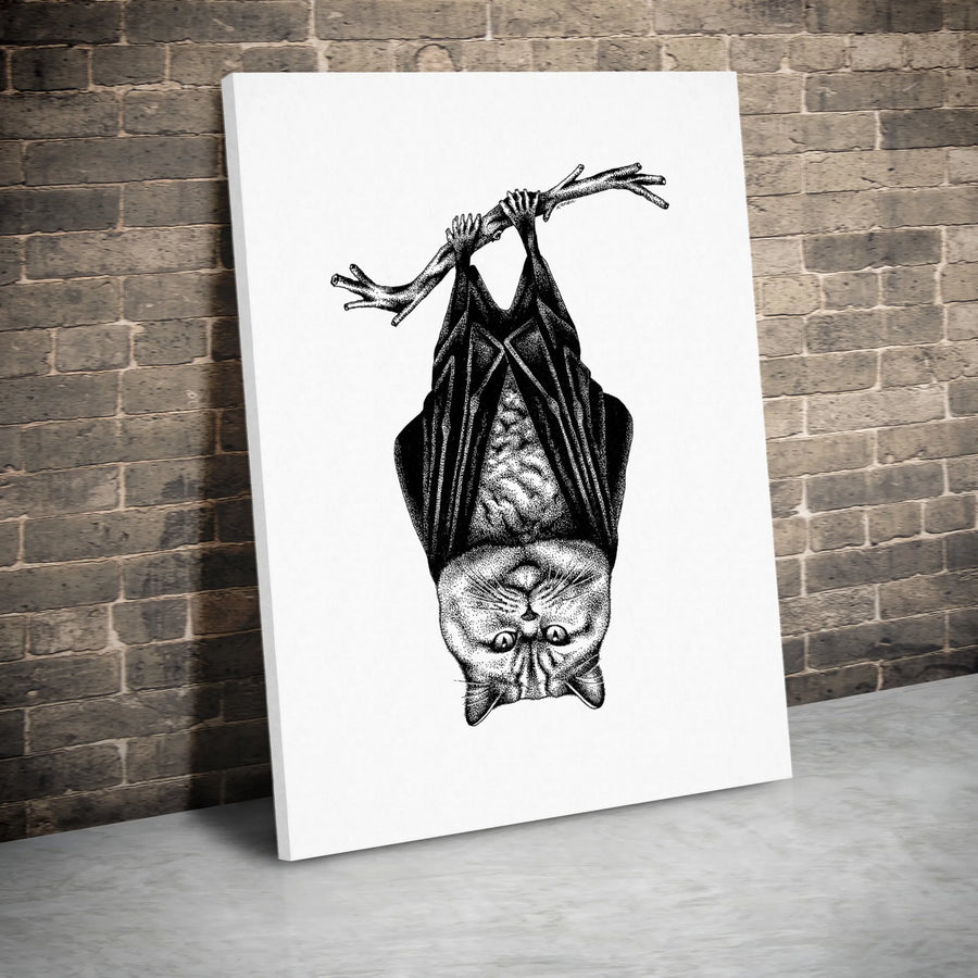 Bat Cat Hybrid Canvas Print | Surreal Animal Wall Art | Premium Gallery-Wrapped Stretched Canvas | Gothic Home Decor Gift