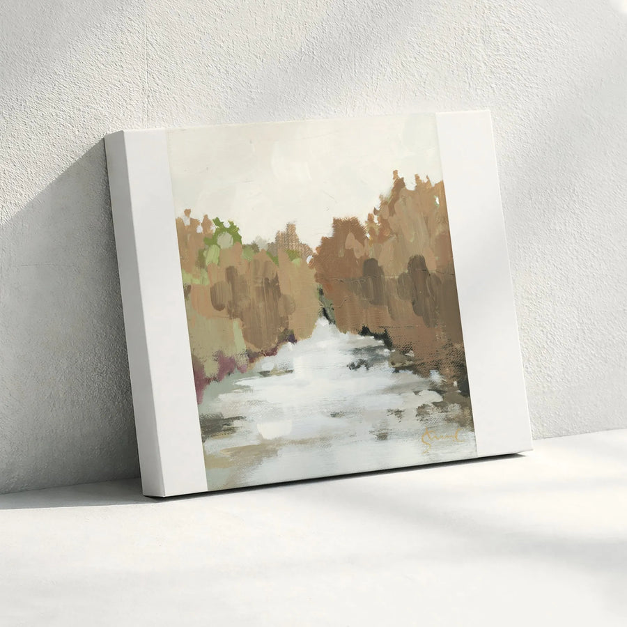 Abstract River Landscape Canvas Wall Art | Impressionist Painting Print with Earth Tones | Premium Gallery Wrap Canvas | Modern Farmhouse Living Room Decor Gift