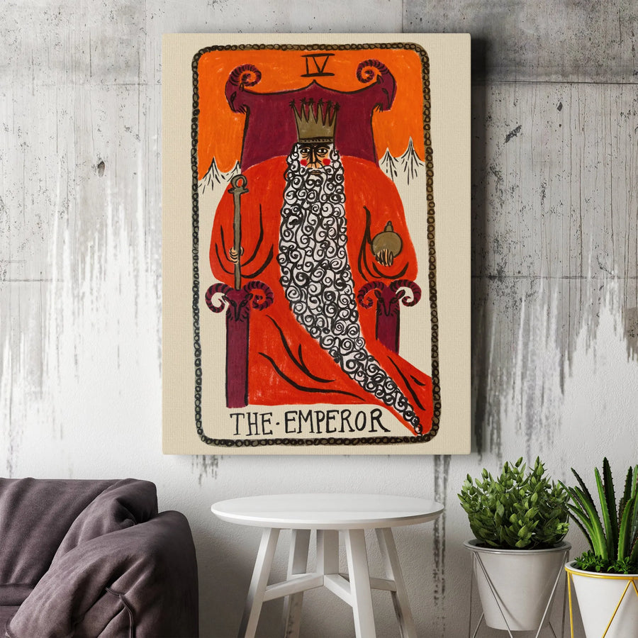 The Emperor Tarot Card Canvas | Bohemian Wall Art Decor | Premium Gallery Wrap Print | Spiritual Gift for Tarot Readers