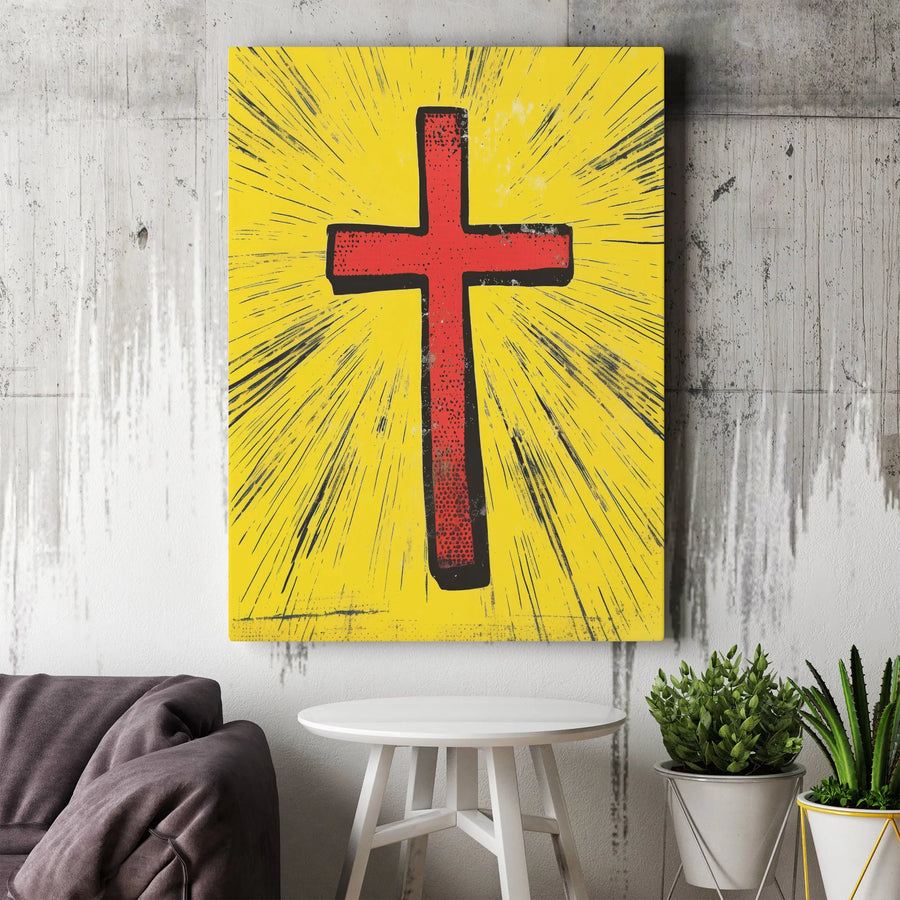 Christian Cross Canvas Wall Art | Modern Pop Art Graphic Print | Premium Thick Gallery Wrap Canvas | Inspirational Faith Decor Gift