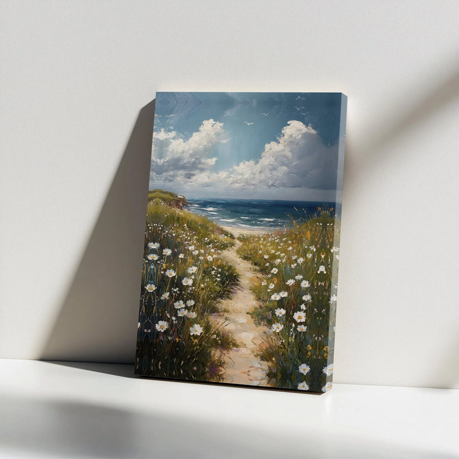Coastal Wildflower Canvas Print | Impressionist Ocean Painting | Premium Gallery Wrapped Canvas | Beach House Decor Gift