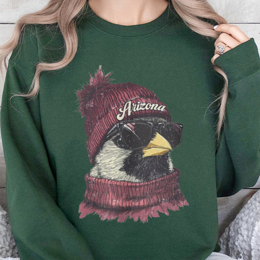 Arizona Cardinal Bird In Beanie And Sunglasses Sweatshirt