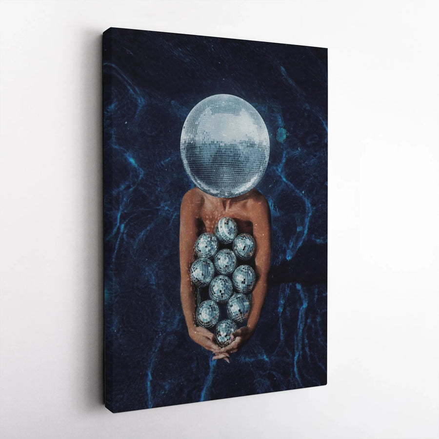 Surreal Disco Ball Wall Art | Abstract Pool Girl Poster | Premium 1.25-Inch Gallery Wrapped Canvas | Retro Aesthetic Home Decor Gift