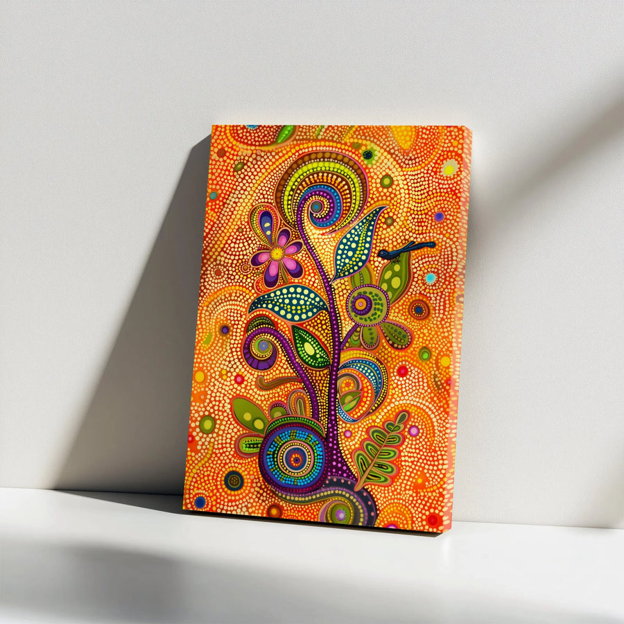 Abstract Dot Art Canvas Wall Art | Vibrant Psychedelic Plant Print | Premium Gallery Wrapped Canvas | Modern Boho Home Decor Gift