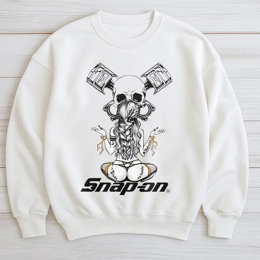 Graphic Mechanic Sweatshirt | Vintage Biker Skull And Piston Print | Premium Cotton Blend | Gift For Car Enthusiasts And Gearheads