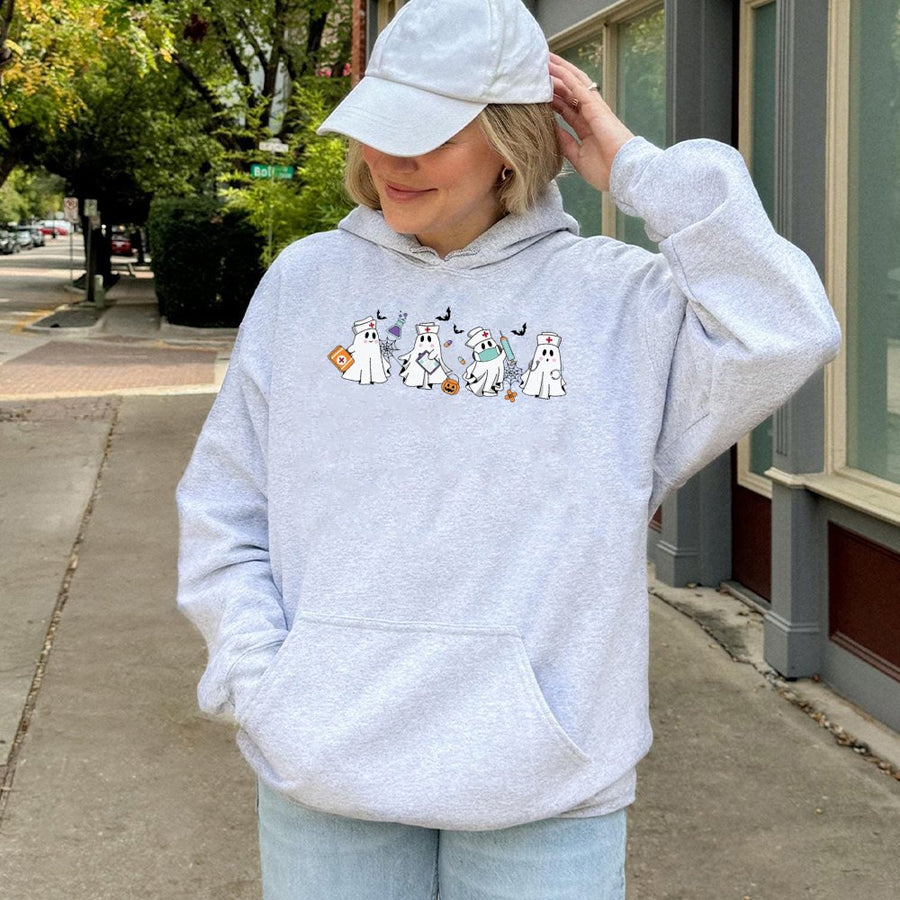 Ghost Nurse Hoodie | Cute Halloween Medical Staff Graphic | Premium Cotton Blend Pullover | Gift for Nurses & Nursing Students