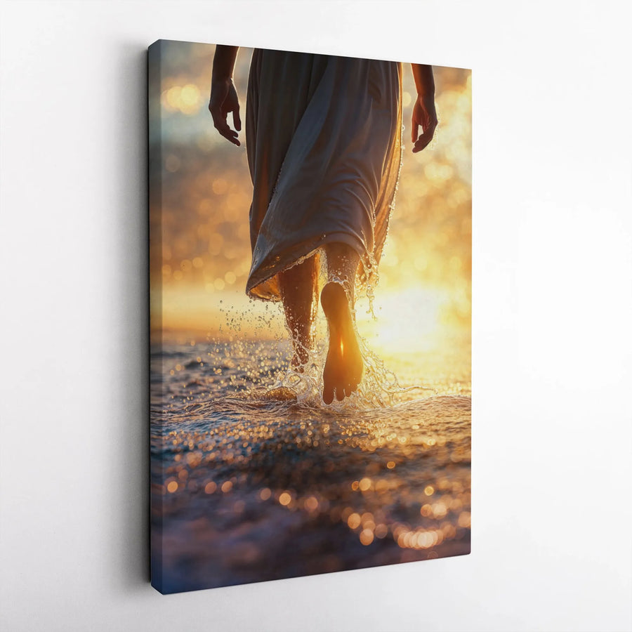 Jesus Walking On Water Canvas Print | Religious Coastal Sunset Art | Premium Fade-Resistant Wall Decor | Spiritual Home Office Gift