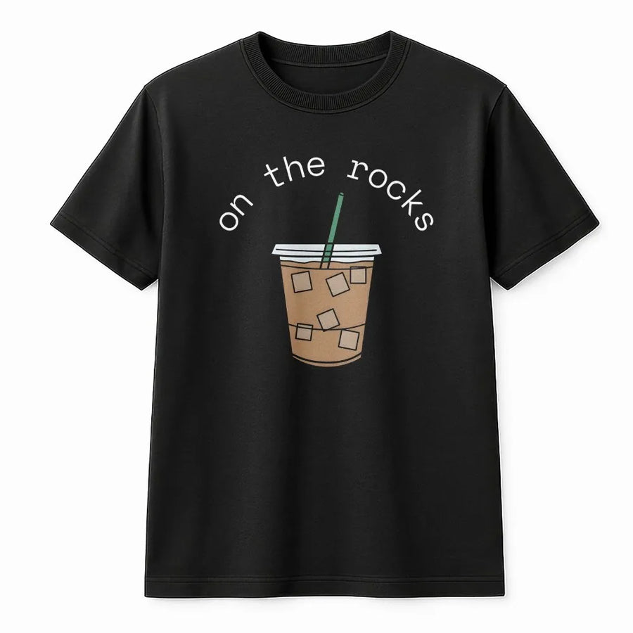 Iced Coffee T-Shirt | Funny On The Rocks Graphic Pullover | Soft Cotton Blend | Gift for Coffee Lover Barista