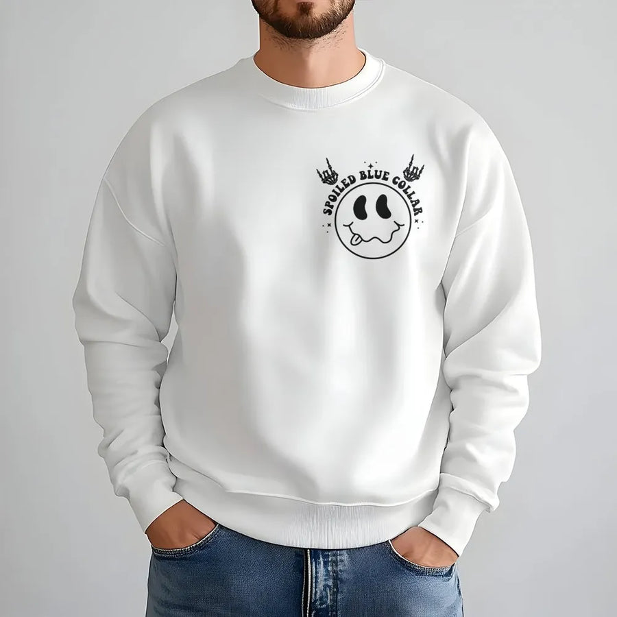 Spoiled Blue Collar Sweatshirt | Skeleton Hands Smiley Face Graphic | Premium Cotton Blend | Funny Relationship Gift For Her