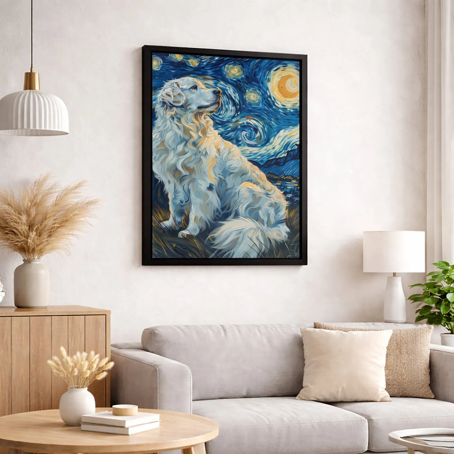 Golden Retriever Wall Art | Starry Night Impressionist Oil Painting Style | Premium 1.25" Gallery Wrapped Canvas | Unique Dog Lover Gift