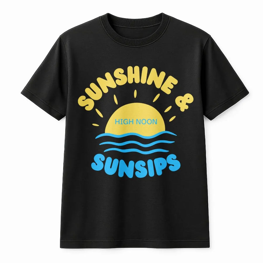 Sunshine and Sunsips T-Shirt | Retro Summer Aesthetic Graphic Tee | Premium 100% Cotton Apparel | Beach Vacation & Casual Gift for Her