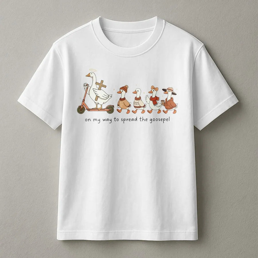 Spread The Goosepel T-Shirt | Funny Christian Goose Pun Design | Premium Soft Cotton Unisex Tee | Religious Humor Gift for Youth Group
