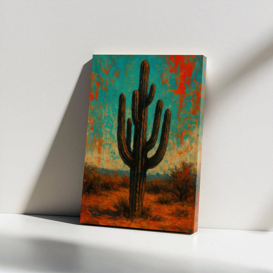 Saguaro Cactus Vertical Canvas | Abstract Desert Landscape Wall Art | Premium 1.25" Thick Gallery Print | Southwestern Home Decor Gift
