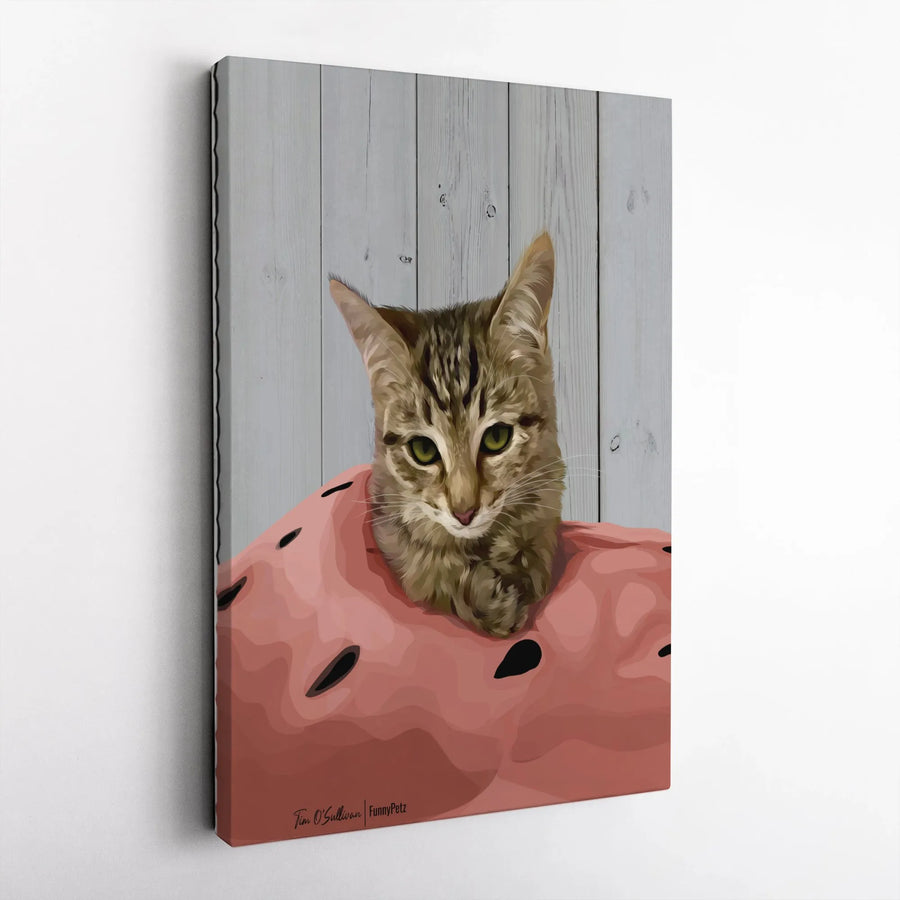 Tabby Cat Wall Art | Cute Kitten in Watermelon Print | Premium Gallery Wrapped Canvas | Whimsical Animal Lover Gift
