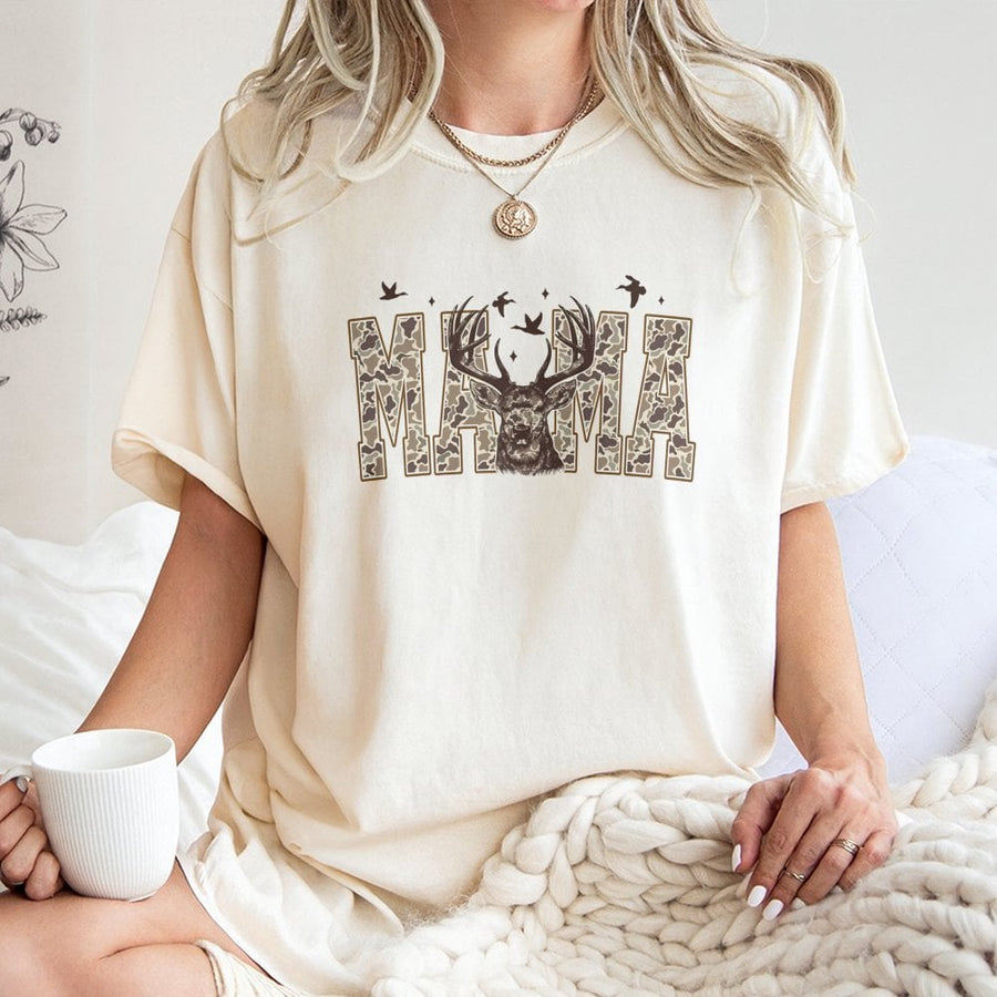 Mama Deer T-Shirt | Camo Hunting Mom Graphic | 100% Cotton Premium Comfort | Country Style Gift for Outdoor Moms