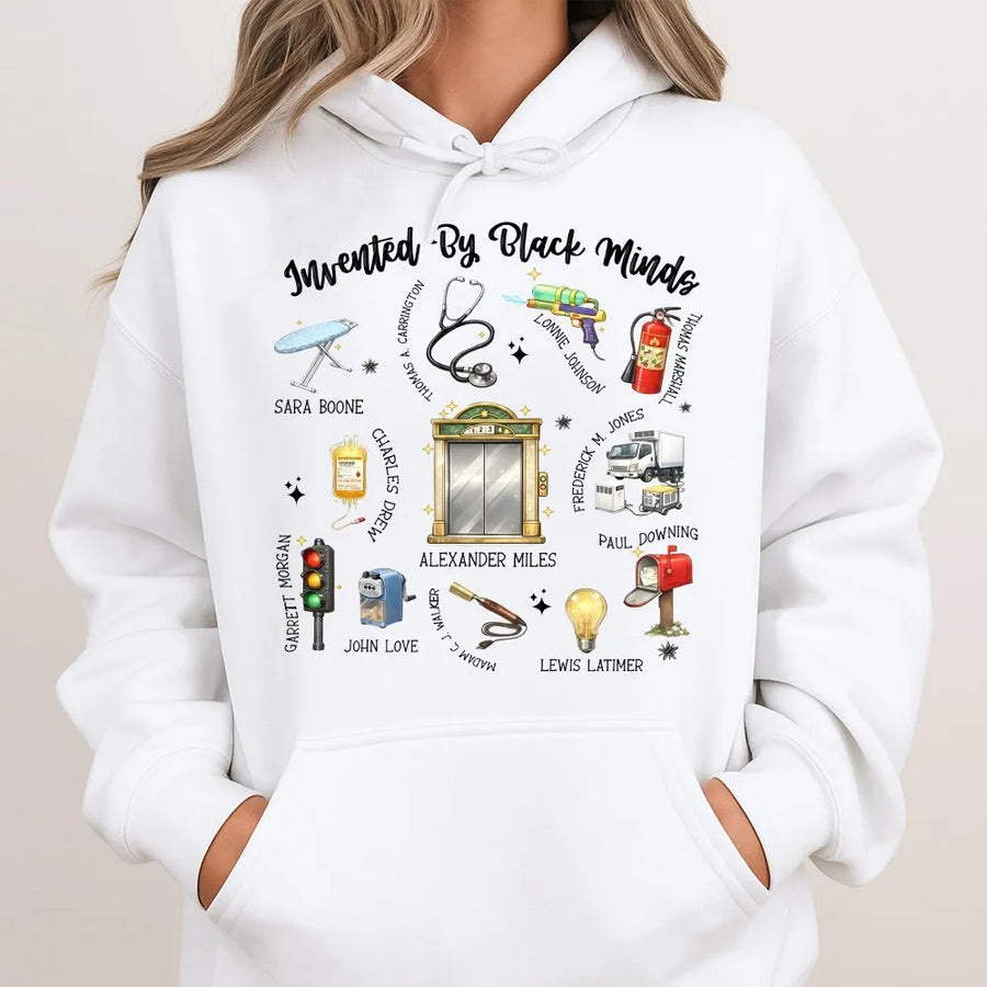 Invented By Black Minds Hoodie | Black History Month Graphic Sweatshirt | Cotton-Poly Blend | Educational Gift For Students & Teachers