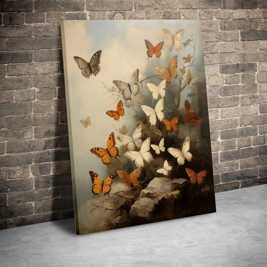 Vintage Butterfly Canvas Wall Art | Dark Academia Botanical Illustration | Premium Thick Gallery Wrap Canvas | Collector's Home Decor Gift