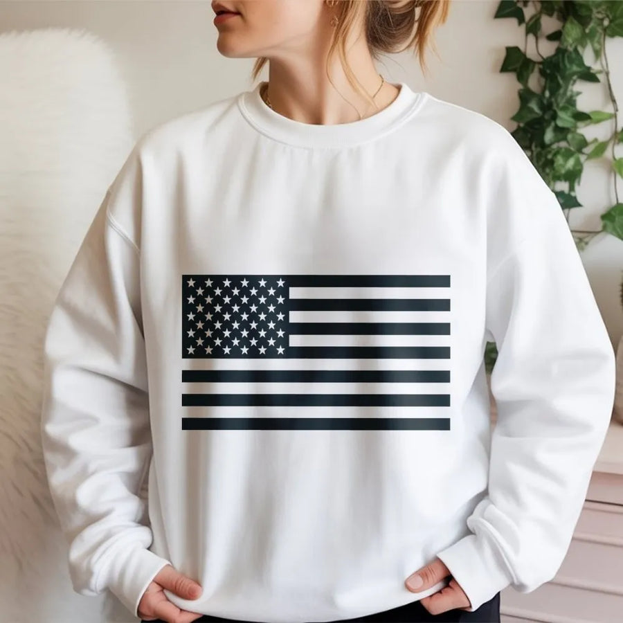 Black and White American Flag Sweatshirt | Monochrome USA Flag Pullover | Soft Crewneck Jumper | Patriotic Gift for Men