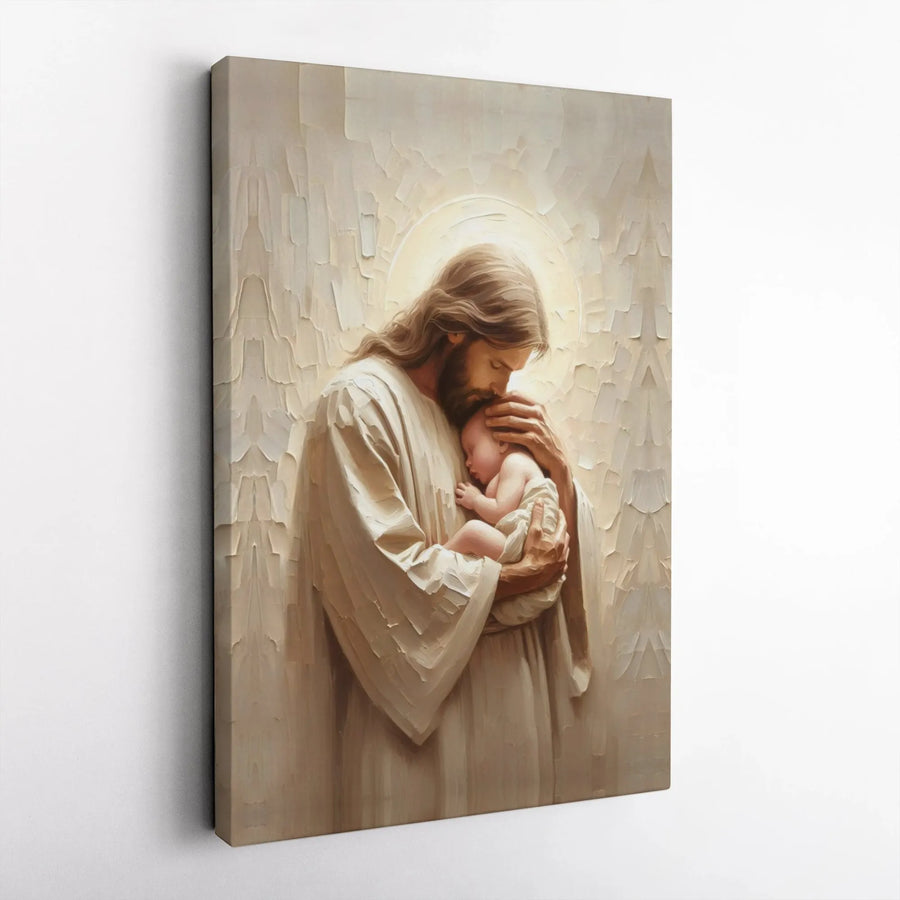 Jesus Holding Baby Canvas Art | Religious Baptism Wall Decor | Premium Fade-Resistant Print | Spiritual Gift for Nursery or Home
