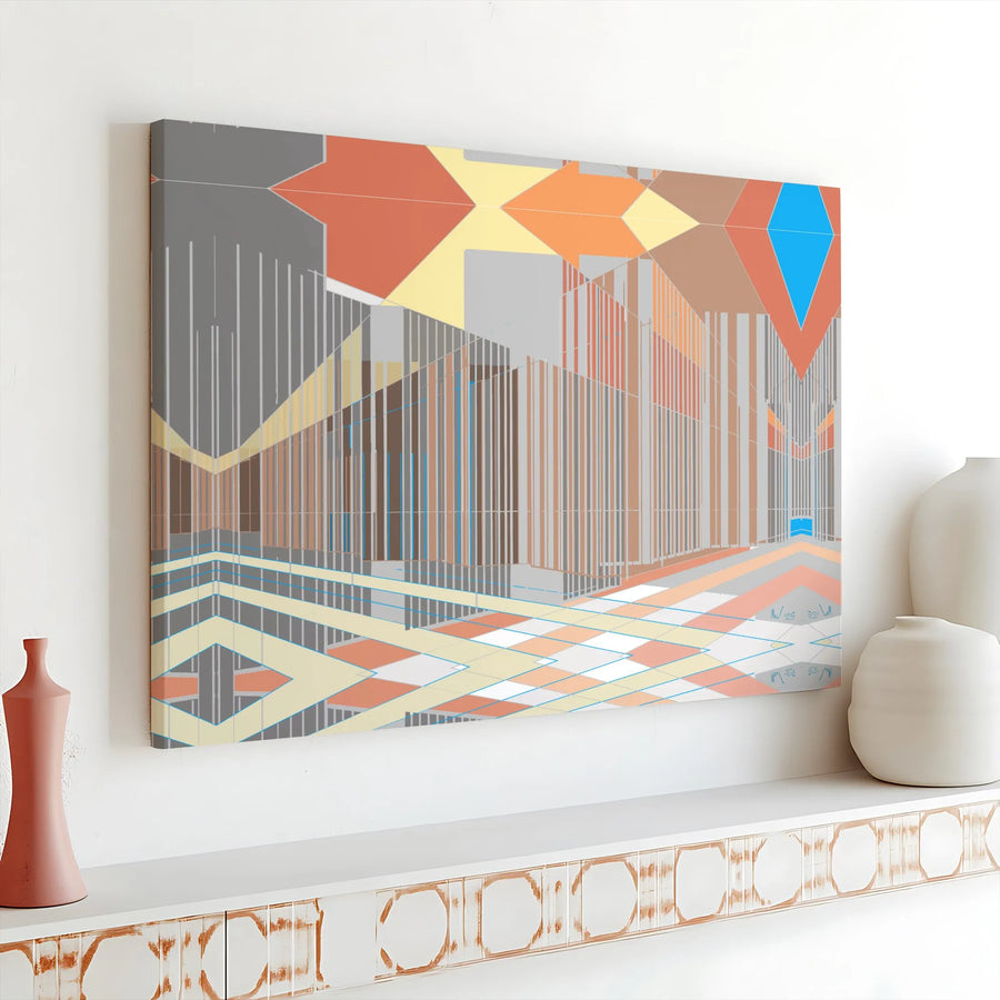 Modern Abstract Architectural Canvas Wall Art | Geometric Cityscape Print | 1.25 Inch Gallery Wrap | Premium Home Decor for Living Room