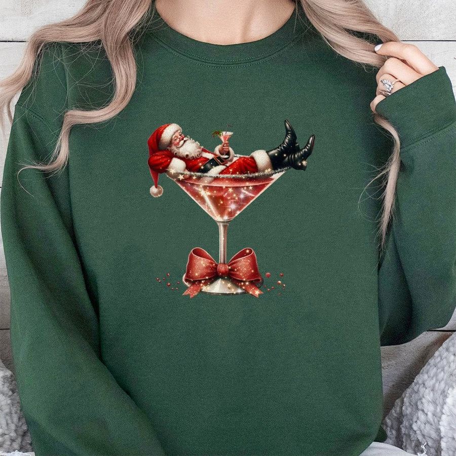 Christmas Santa Martini Sweatshirt | Festive Holiday Cocktail Graphic Print | Soft Cotton Blend Unisex Pullover | Funny Christmas Party Gift