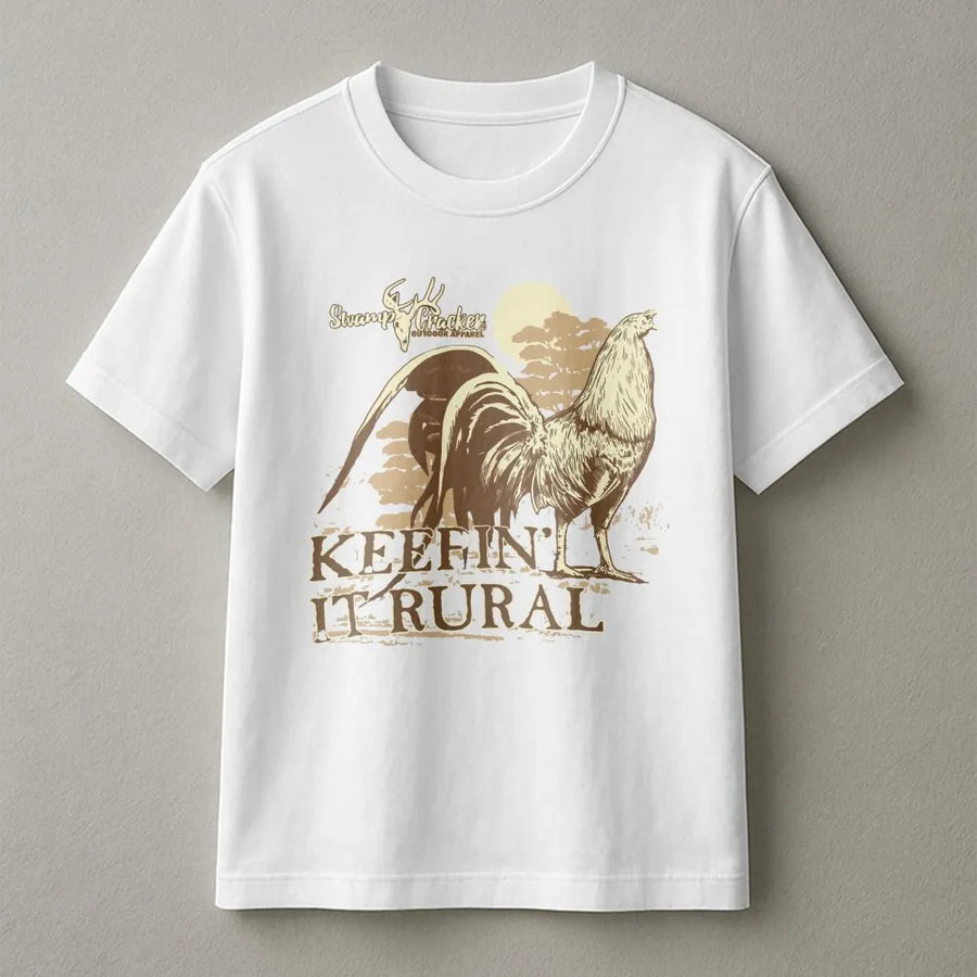 Rural Rooster T-Shirt | Vintage 'Keepin' It Rural' Graphic Pullover | Soft Cotton Blend Crewneck | Country Gift for Farmer & Outdoorsman