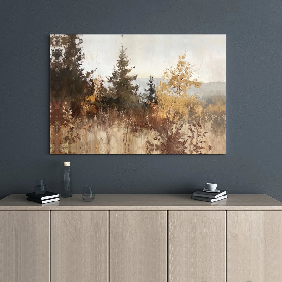 Autumn Forest Landscape Canvas Wall Art | Abstract Pine Tree Print | 1.25 Inch Gallery Wrap | Neutral Home Decor For Living Room