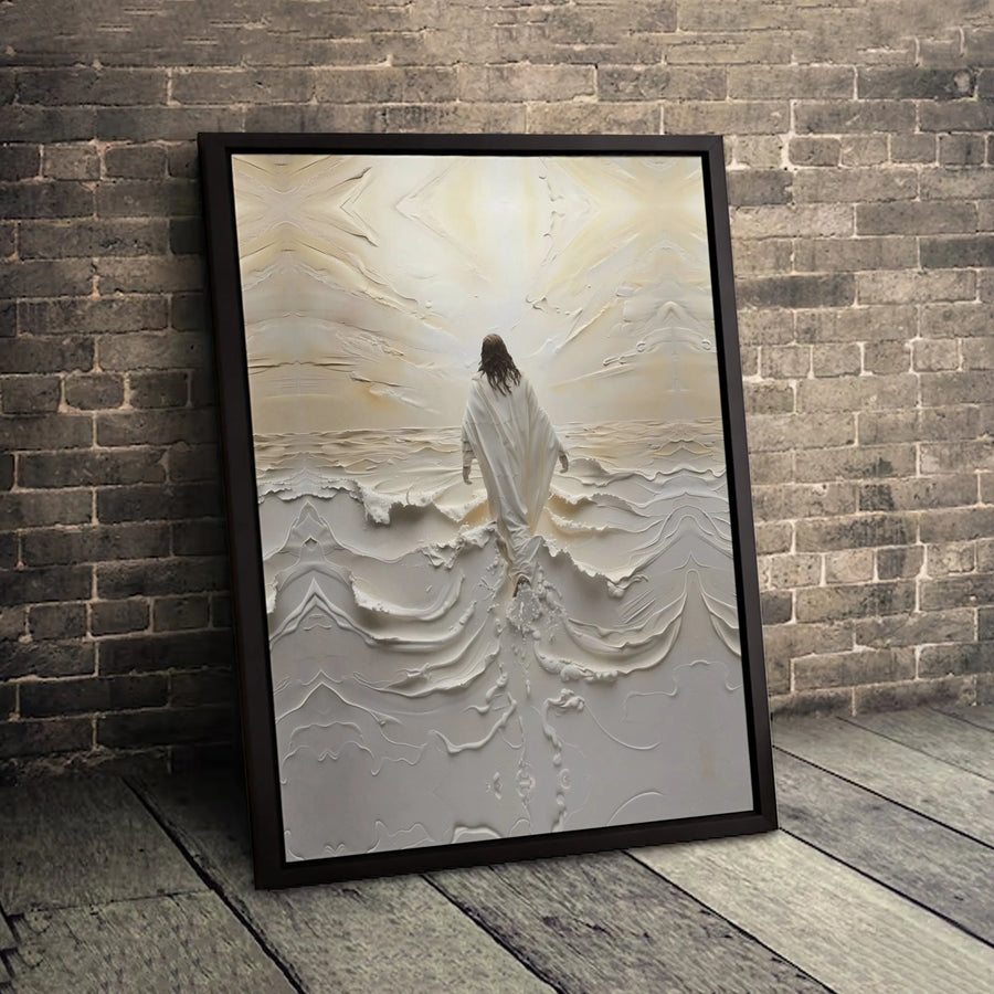 Jesus Walking On Water Canvas Art | Textured Impasto Oil Painting Style | Premium Gallery Wrap Print | Christian Religious Wall Decor Gift
