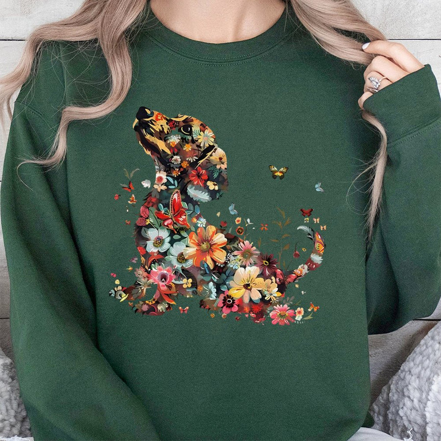 Floral Dachshund Sweatshirt | Colorful Botanical Dog Art | Premium Cotton-Blend Comfort | Unique Gift for Dog Mom and Sausage Dog Lovers