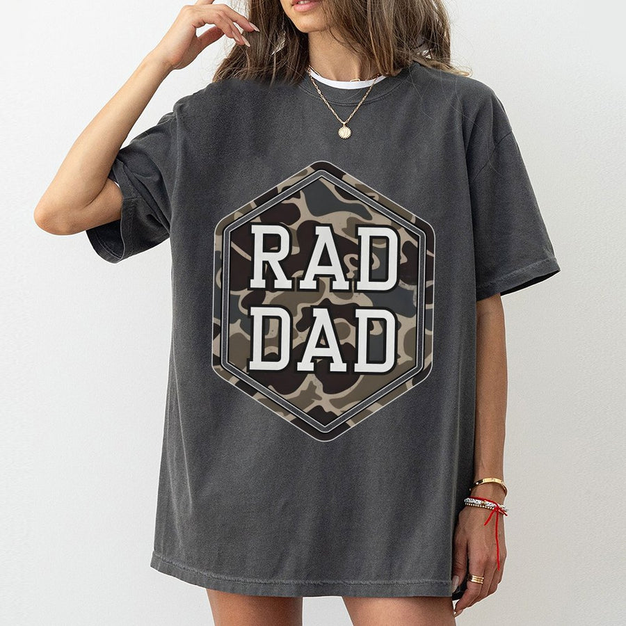 Rad Dad Camo T-Shirt | Hexagon Military Camouflage Graphic | 100% Soft Cotton Premium Tee | Funny Father's Day 2026 Gift for Dad