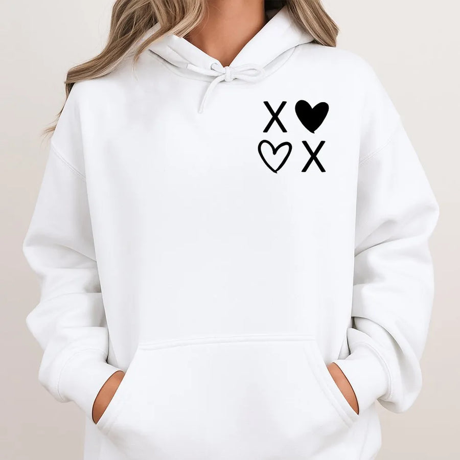 Valentine XOXO Heart Hoodie | Minimalist Left Chest Design | Soft Premium Cotton Blend | Romantic Gift For Her Or Him