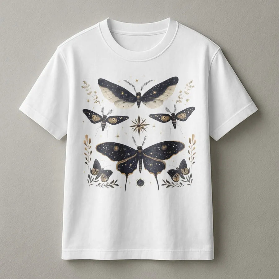 Celestial Luna Moth T-Shirt | Mystical Moon Phase & Wildflower Graphic | Premium Cotton Blend Sweatshirt | Witchy Cottagecore Aesthetic Gift
