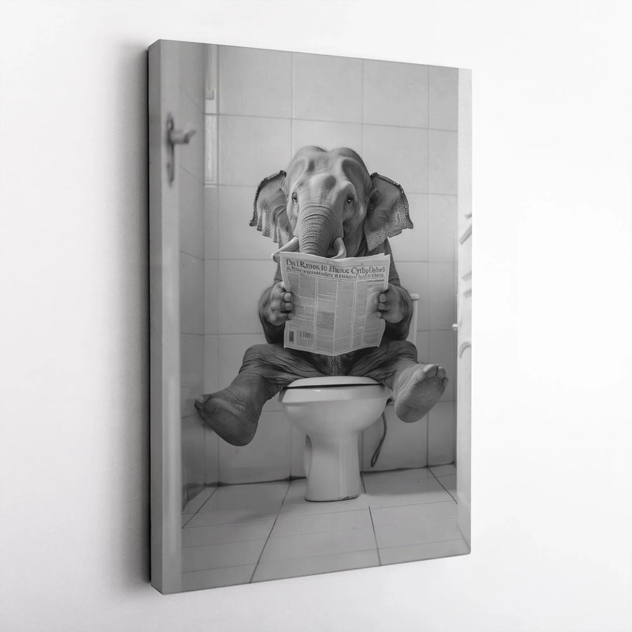 Funny Elephant Toilet Wall Art | Whimsical Bathroom Decor Print | Premium Gallery Wrapped Canvas | Humorous Animal Gift For Elephant Lovers