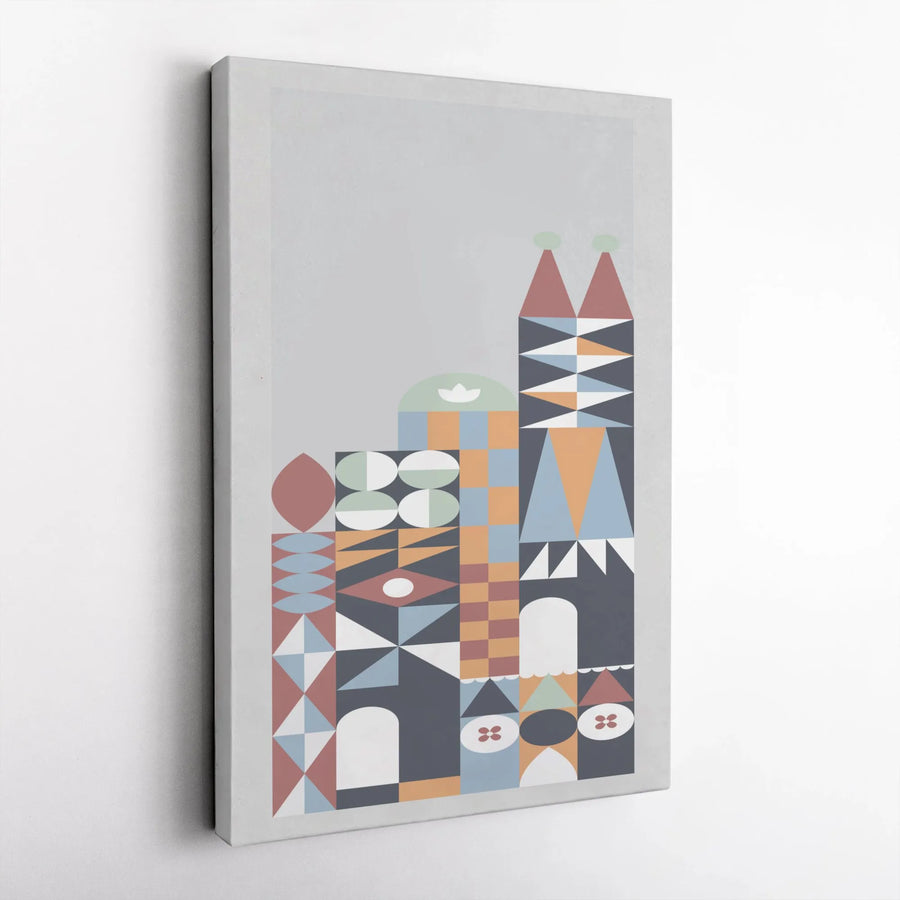 Geometric Castle Canvas Wall Art | Mid-Century Modern Architecture Print | 1.25-Inch Gallery Wrap | Minimalist Home Decor Gift