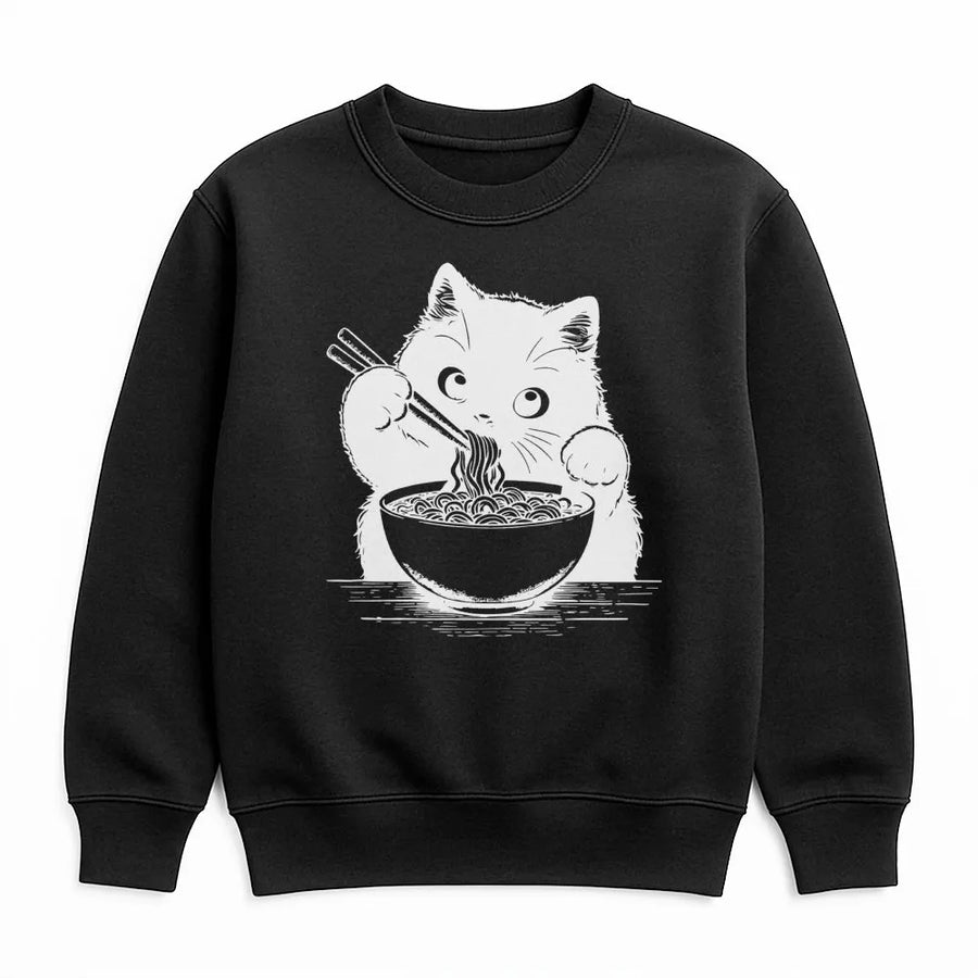 Ramen Cat Sweatshirt | Cute Japanese Noodle Graphic Print | Premium Soft Unisex Pullover | Funny Animal Lover Gift for Women and Teens