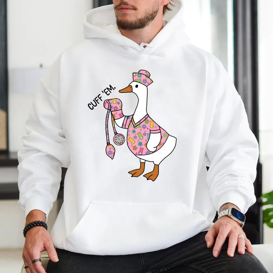 Nurse Hoodie | Cuff Em Funny Goose Nurse Graphic | Cotton-Poly Premium Sweatshirt | Gift for Nurses & Nursing Students
