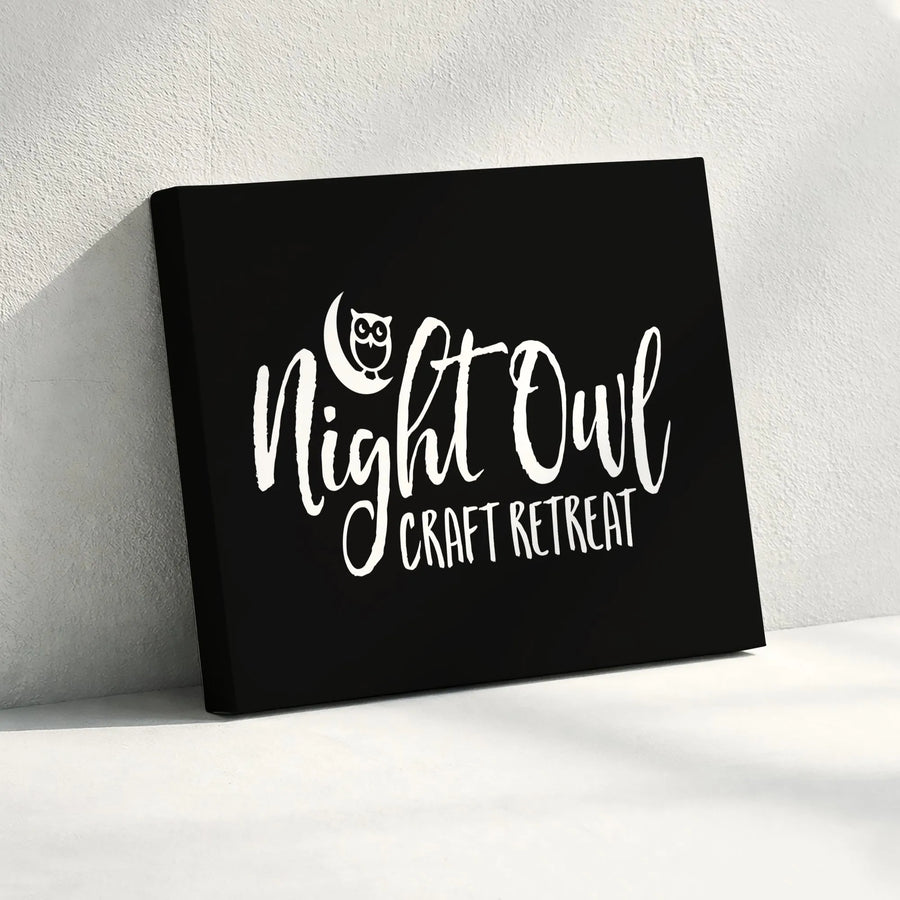 Night Owl Craft Retreat Canvas | Minimalist Owl Moon Wall Art | Premium Gallery Wrapped Decor | Gift for Crafters & Hobby Room Enthusiasts
