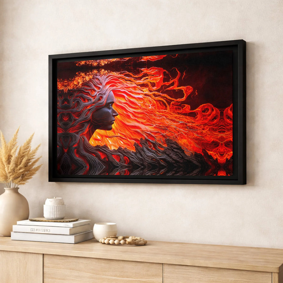 Fire Goddess Canvas Wall Art | Abstract Lava Hair Portrait | Premium Fade-Resistant Gallery Wrap | Bold Fantasy Decor for Home or Office