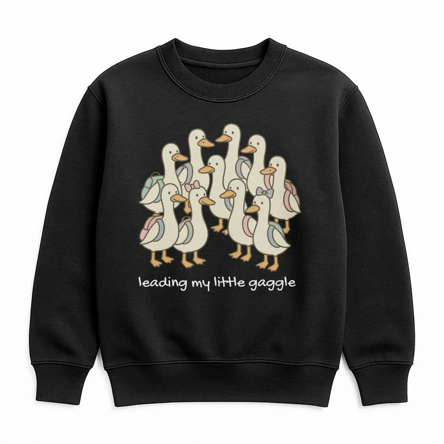 Leading My Little Gaggle Sweatshirt | Cute Teacher Back To School Design | Premium Cotton Blend Crewneck | Funny Educator Gift For Teachers