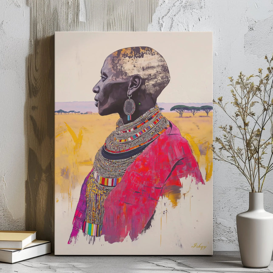 Maasai Woman Canvas Wall Art | African Tribal Portrait Print | Premium Gallery Wrapped Decor | Ethnic Bohemian Home Decor Gift