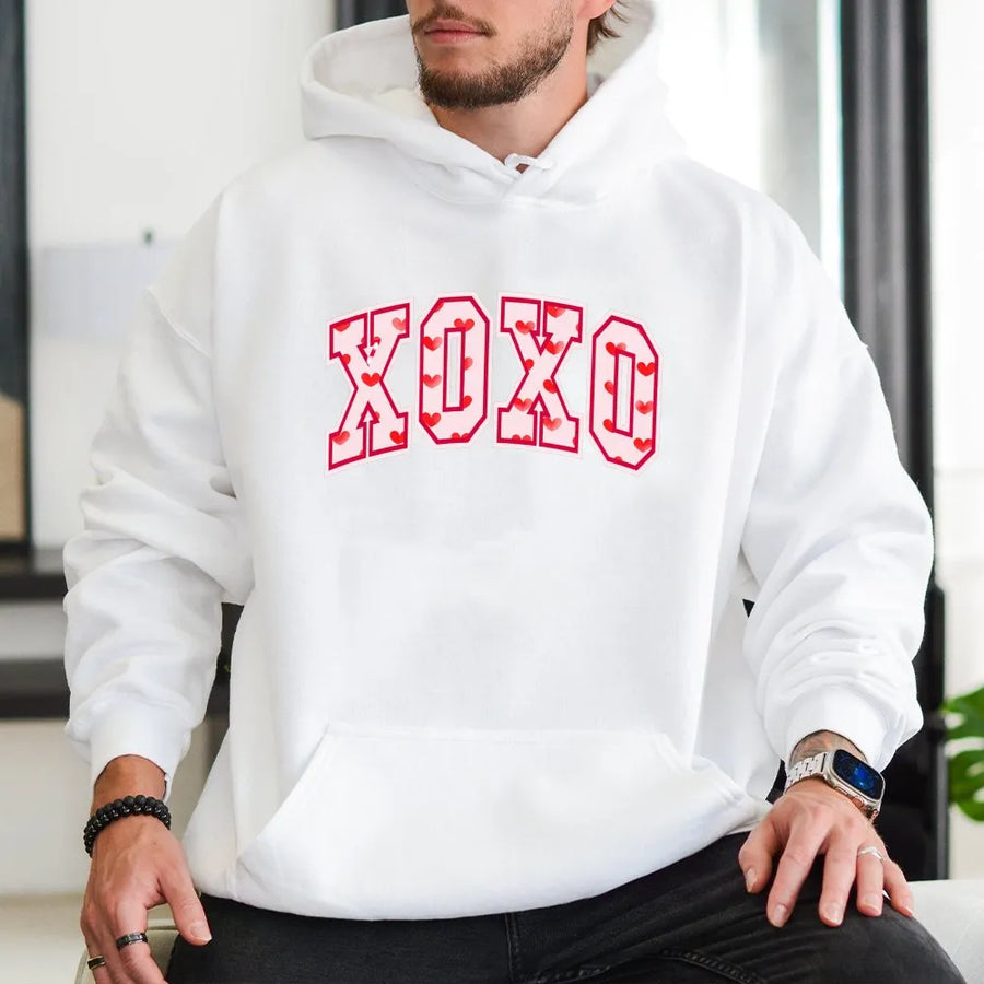 XOXO Hoodie with Hearts | Cute Preppy Valentine's Day Pullover | Soft Cotton Blend | Romantic Gift for Her