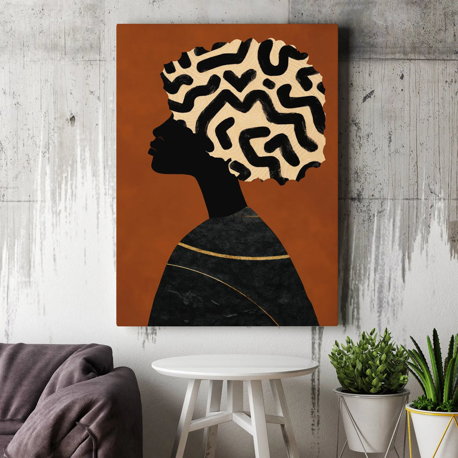 Afrocentric Wall Art Canvas | Modern Black Woman Silhouette | Premium Thick Gallery Wrap | Collector's Living Room Decor Gift