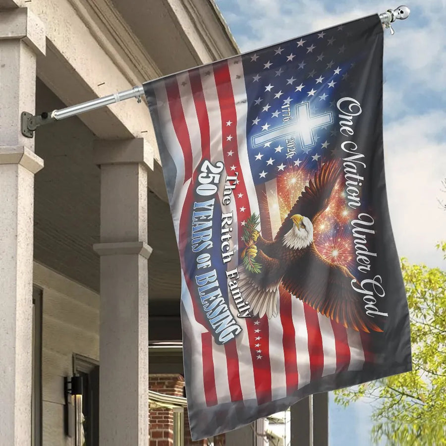250th Anniversary American House Flag | Eagle & Cross One Nation Under God | Double-Sided Polyester | Patriotic Home Decor Gift for Family