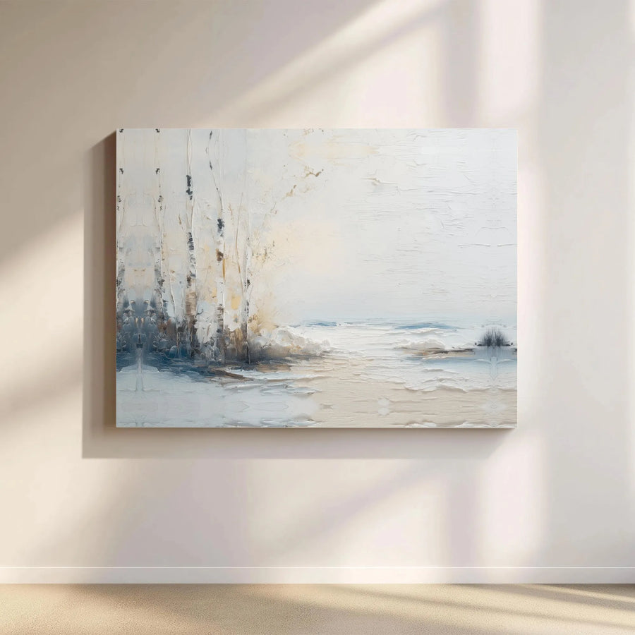 Abstract Snowy Landscape Canvas Print | Birch Trees Winter Forest Scene | Gallery Wrapped 1.25" Profile | Modern Minimalist Home Decor Wall Art