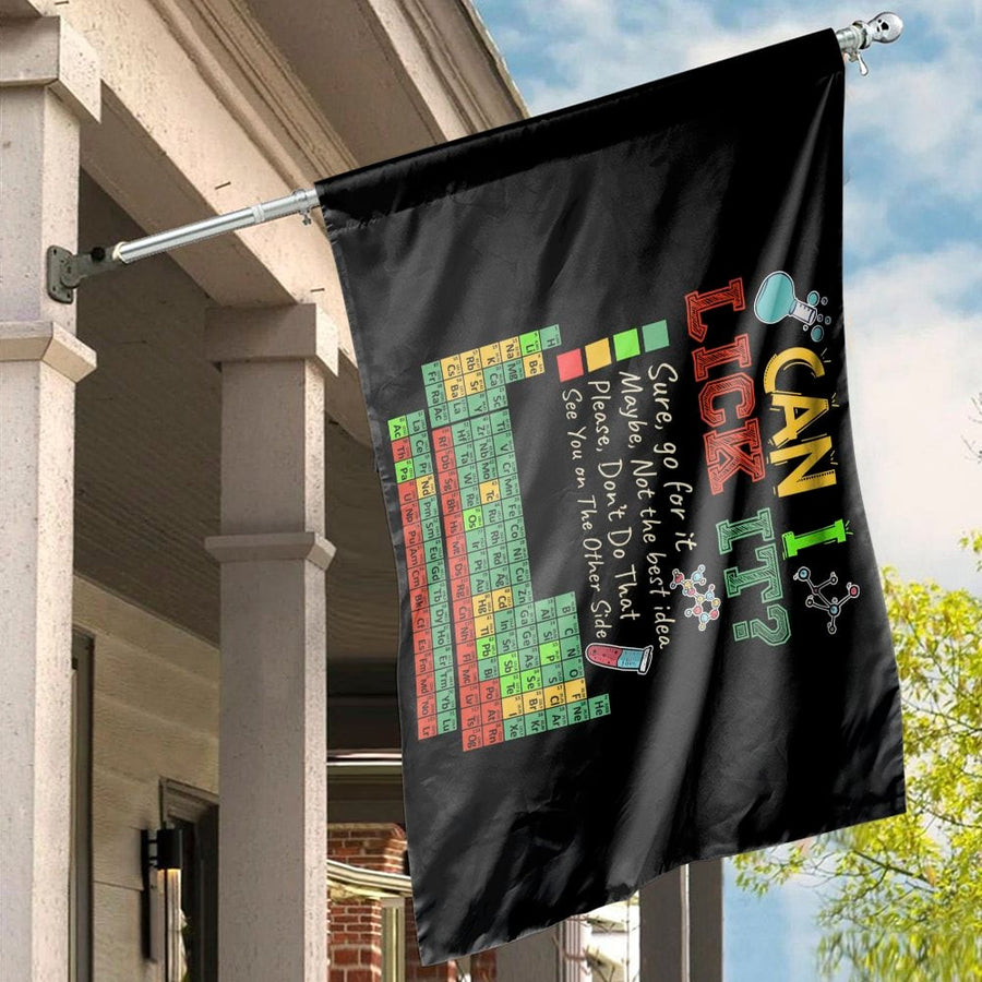 Funny Periodic Table House Flag | Can I Lick It Science Decor | Premium Weather-Resistant Polyester | Unique Chemistry Teacher Gift